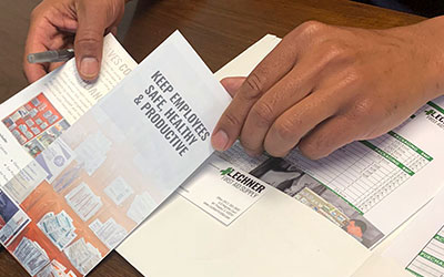 A Lechner First Aid Program brochure titled "Keep Employees Safe, Healthy and Productive." 